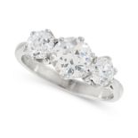 A DIAMOND THREE STONE RING in platinum, set with three round cut diamonds totalling between 2.00 -