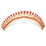 AN ANTIQUE CORAL TIARA / HAIRPIECE, 19TH CENTURY the body with openwork scrolls, accented by rows of