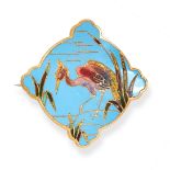 A VINTAGE ENAMEL BROOCH the stylised scalloped body applied with vari-coloured enamel depicting a