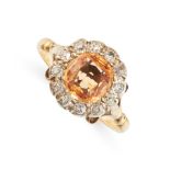 AN ANTIQUE IMPERIAL TOPAZ AND DIAMOND RING, 19TH CENTURY in yellow gold and silver, set with a