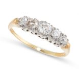 A DIAMOND FIVE STONE RING, EARLY 20TH CENTURY in high carat yellow gold, set with five graduated old