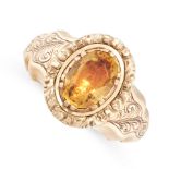 AN ANTIQUE FOILED QUARTZ DRESS RING, 19TH CENTURY in yellow gold, set with an oval cut golden