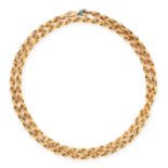 AN ANTIQUE TURQUOISE FANCY LINK SAUTOIR NECKLACE, 19TH CENTURY in yellow gold, formed of a series of