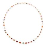 A MULTICOLOURED GEMSTONE NECKLACE in 14ct yellow gold, set with oval cut fancy coloured sapphires,