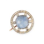 A STAR SAPPHIRE AND DIAMOND BROOCH in circular design, set with a central star sapphire of 20.35