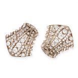 A PAIR OF ANTIQUE DIAMOND CLIP BROOCHES in shield design, set with old cut diamonds all totalling