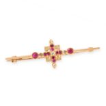 AN ANTIQUE RUBY AND DIAMOND BROOCH, 19TH CENTURY in yellow gold, set with old cut and rose cut