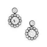 A PAIR OF DIAMOND CLUSTER EARRINGS, SOPHIA D each set with a round cut diamond, suspending a cluster
