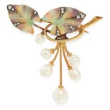 AN ART NOUVEAU PEARL, ENAMEL AND DIAMOND BROOCH, EARLY 20TH CENTURY in 18ct yellow gold, designed as