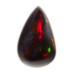 A 6.75 CARAT BLACK OPAL pear cabochon cut, illustrated unmounted.