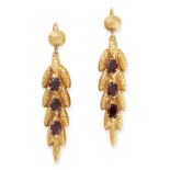 A PAIR OF ANTIQUE GARNET EARRINGS, 19TH CENTURY in yellow gold, each designed as a sheaf of wheat