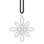 A DIAMOND PENDANT AND CHAIN, TIFFANY & CO in 18ct white gold, the pendant formed as a flower motif