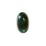 A 7.67 CARAT GREEN TOURMALINE oval cabochon cut, illustrated unmounted.