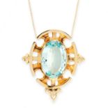 AQUAMARINE PENDANT NECKLACE the pendant set with an oval cut aquamarine of 8.46 carats, within an