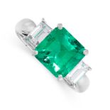 COLOMBIAN EMERALD AND DIAMOND DRESS RING in platinum, set with an emerald cut emerald of 2.33 carats
