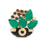 CHRYSOPRASE, ONYX, SAPPHIRE AND DIAMOND BROOCH, CARTIER, 1980S of giardinetto design in the tutti-