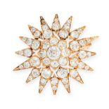 ANTIQUE DIAMOND STAR BROOCH, LATE 19TH CENTURY of sunburst design, set with circular-cut and