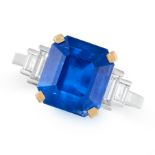 CEYLON NO HEAT SAPPHIRE AND DIAMOND RING, BULGARI in platinum and 18ct gold, claw set with an