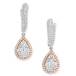 PAIR OF DIAMOND EARRINGS each designed as a pear shaped drop, set with a cluster of circular cut