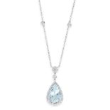 AQUAMARINE AND DIAMOND PENDANT NECKLACE the pendant set with a central pear cut aquamarine of 8.10