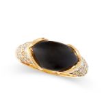 ONYX AND DIAMOND RING, CARTIER set with a polished section of onyx, to shoulders pavé-set with