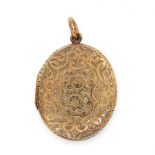 ANTIQUE MOURNING LOCKET PENDANT, 19TH CENTURY in yellow gold, the oval hinged body with engraved