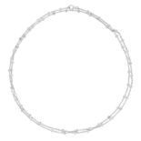 DIAMOND CHAIN SAUTOIR NECKLACE comprising a row of collet set circular cut diamonds within a fine