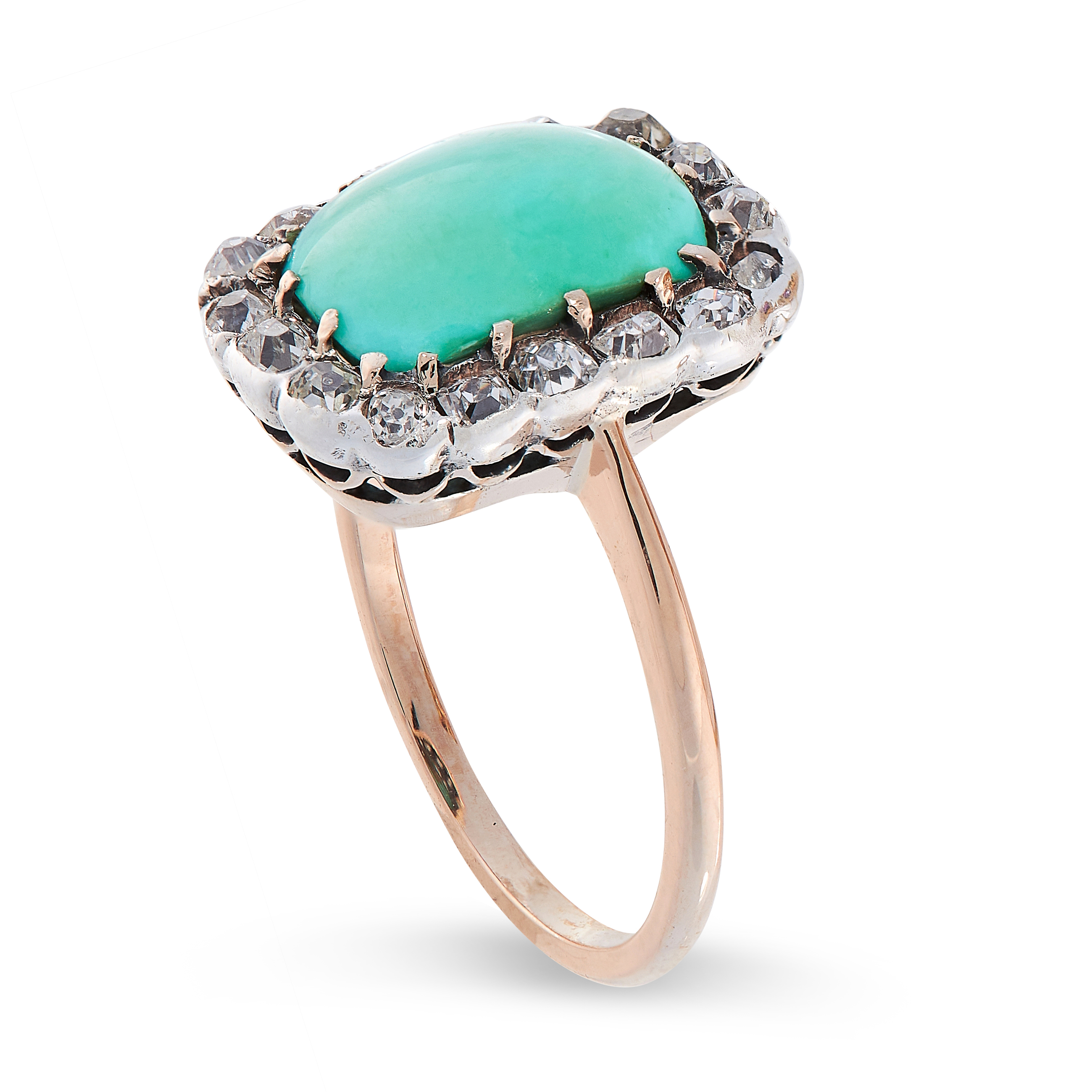 ANTIQUE TURQUOISE AND DIAMOND RING, EARLY 20TH CENTURY claw-set with a cabochon turquoise, within - Image 2 of 2