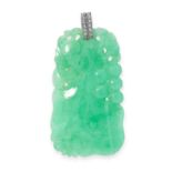NATURAL JADEITE JADE AND DIAMOND PENDANT the body formed of a single piece of jadeite, carved in the