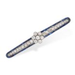 ART DECO SAPPHIRE AND DIAMOND BROOCH, CIRCA 1920 mounted in platinum, of bar design, centring on a