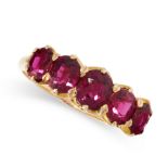 UNHEATED RUBY DRESS RING, CIRCA 1900 in 18ct yellow gold, set with five graduated cushion cut rubies