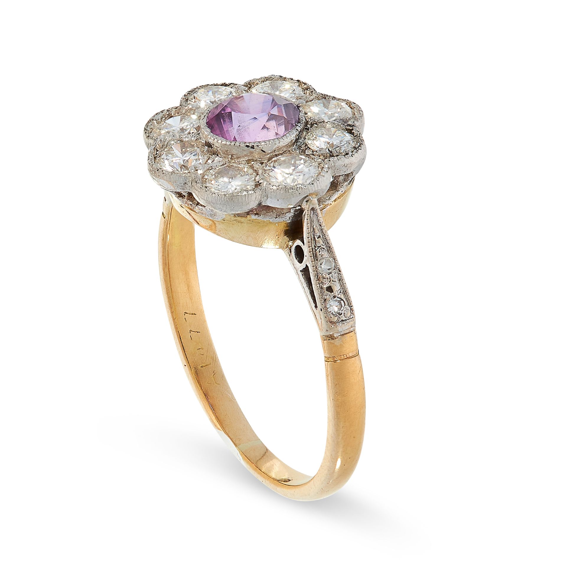 PINK SAPPHIRE AND DIAMOND DRESS RING in 18ct yellow gold, set with a round cut pink sapphire of 0.97 - Image 2 of 2