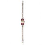 LADY'S ART DECO RUBY AND DIAMOND WRISTWATCH, 1930S in platinum, the square silvered dial with dot