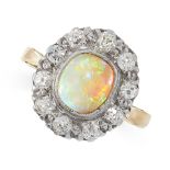 OPAL AND DIAMOND RING, CIRCA 1950 in yellow gold, the face set with an oval cabochon opal of 1.11