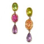 PAIR OF PINK TOPAZ, GOLDEN TOPAZ, PERIDOT AND AMETHYST EARRINGS, 19TH CENTURY, COMPOSITE each of