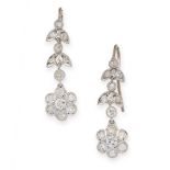 PAIR OF DIAMOND DROP EARRINGS each of articulated drop design, set throughout with circular cut