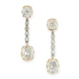 PAIR OF ANTIQUE DIAMOND EARRINGS, EARLY 20TH CENTURY each composed of a cushion-shaped diamond