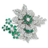 EMERALD AND DIAMOND BROOCH, 1960S designed as a floral bouquet, set with single- and brilliant-cut