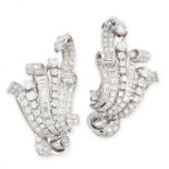 VINTAGE PAIR OF DIAMOND CLIP BROOCHES, 1950S each of ribbon scroll design, mounted in white gold,