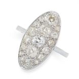 DIAMOND DRESS RING, EARLY 20TH CENTURY the elongated oval face set throughout with old cut diamonds,