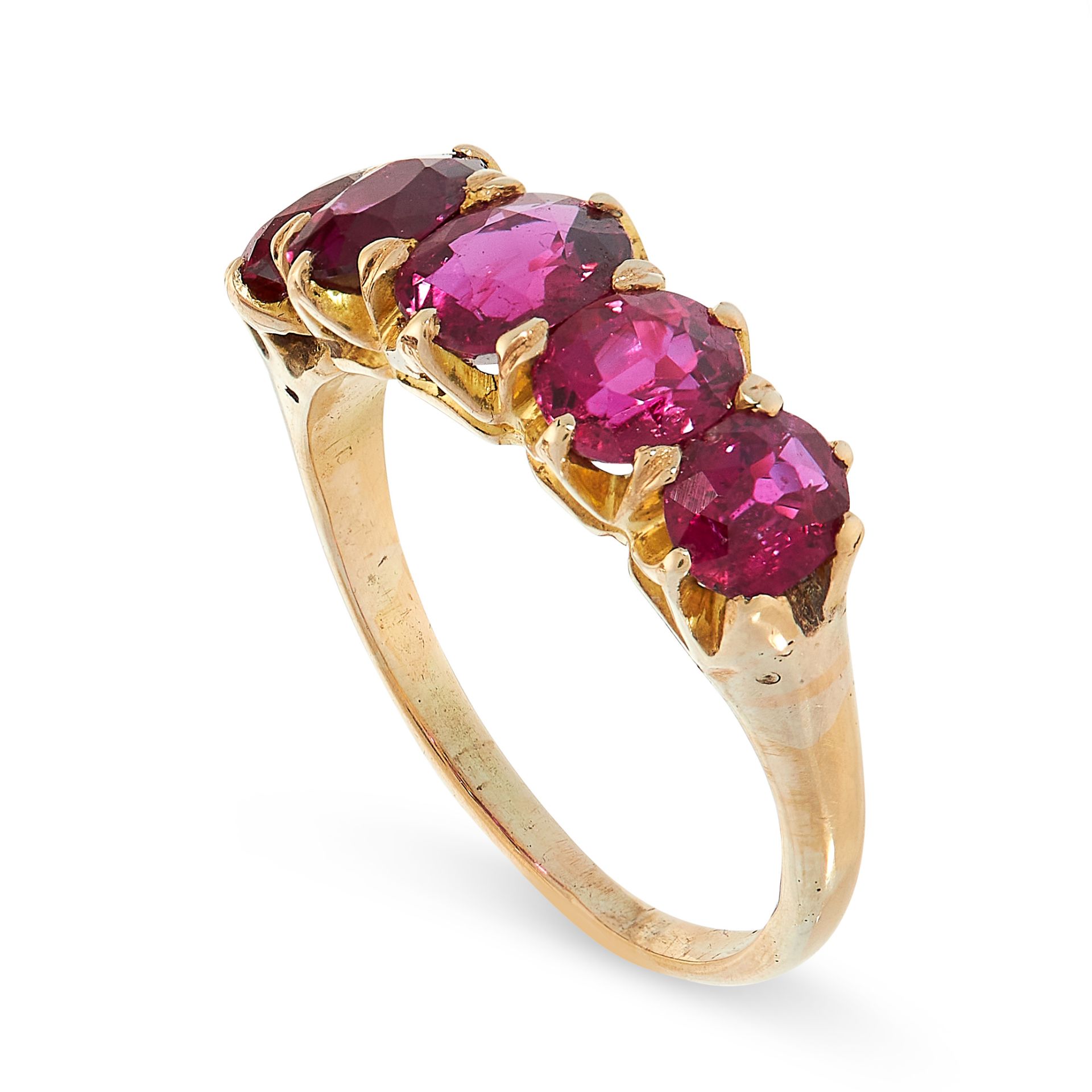 UNHEATED RUBY DRESS RING, CIRCA 1900 in 18ct yellow gold, set with five graduated cushion cut rubies - Image 2 of 2