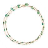 AN EMERALD BEAD AND PEARL NECKLACE, EARLY 20TH CENTURY mounted in yellow gold, comprising a single