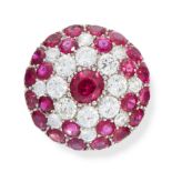 VINTAGE RUBY AND DIAMOND RING, 1950S in platinum, of circular bombe design, set with circular-cut