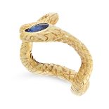 AN ANTIQUE SAPPHIRE SNAKE RING, RUSSIAN CIRCA 1905 in yellow gold, designed as the body of a snake