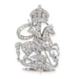DIAMOND BROOCH, ST GEORGE AND THE DRAGON, MID 20TH CENTURY modelled as St George on horseback