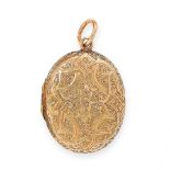 ANTIQUE LOCKET PENDANT, LATE 19TH CENTURY the oval hinged locket engraved with radiating