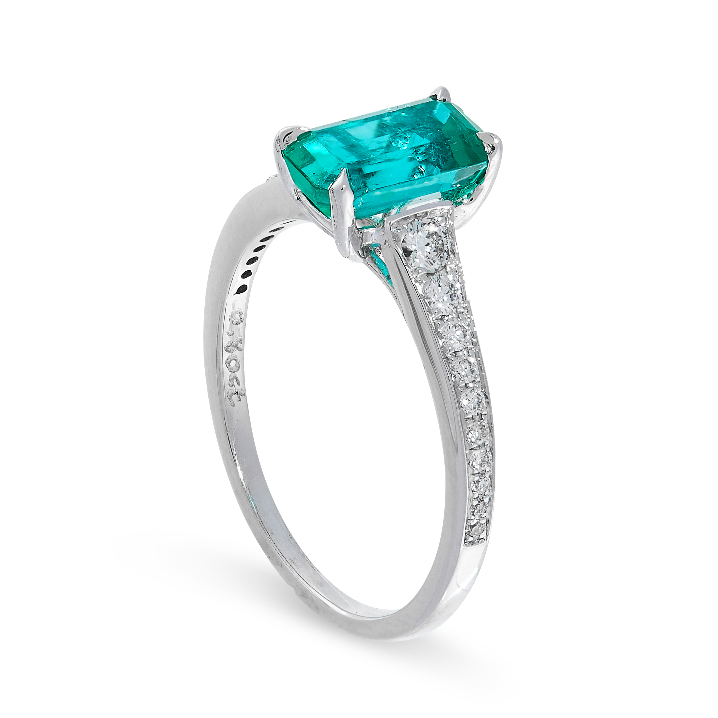COLOMBIAN EMERALD AND DIAMOND RING claw-set with a rectangular step-cut emerald weighing 1.42 - Image 2 of 2