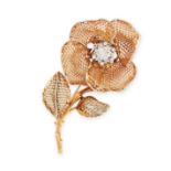 VINTAGE DIAMOND FLOWER BROOCH 1964 in 18ct yellow gold, set with round cut diamonds, with