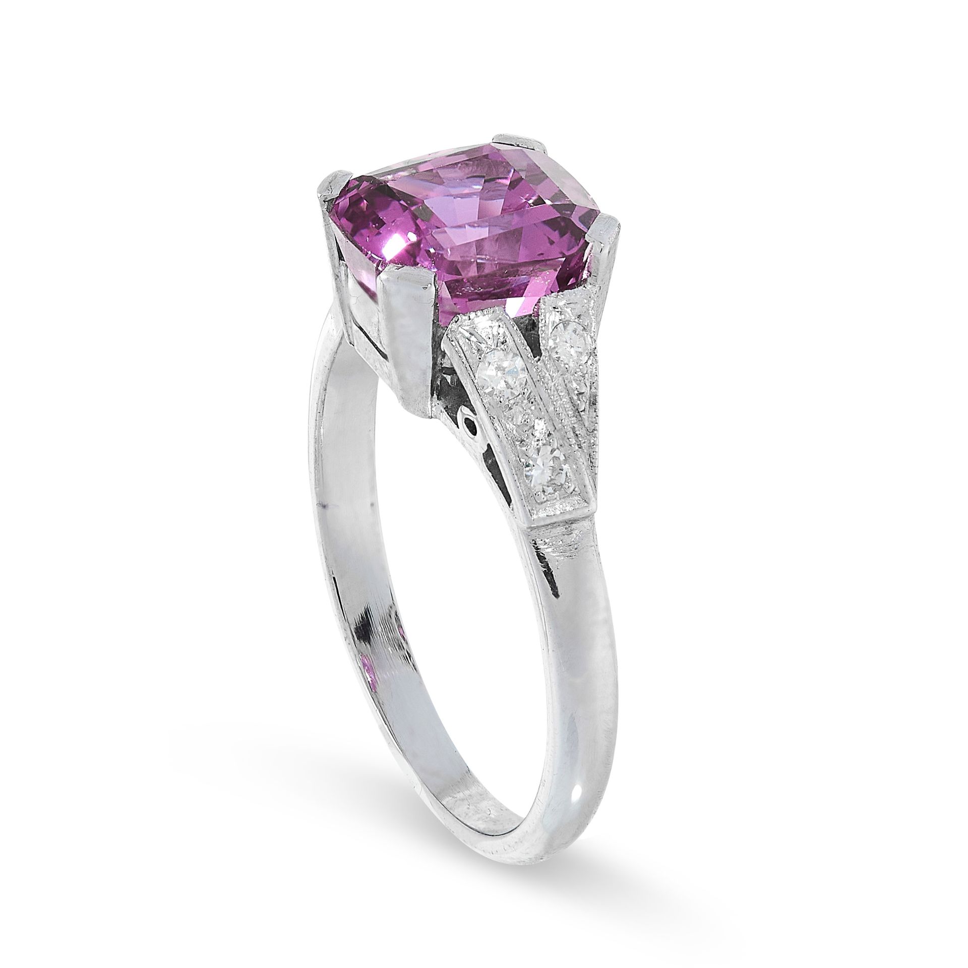 UNHEATED PINK SAPPHIRE AND DIAMOND RING claw-set with an octagonal mixed-cut pink sapphire - Image 2 of 2