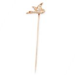 ANTIQUE DIAMOND AND RUBY STICK PIN, LATE 19TH CENTURY designed as a duck in flight, set with